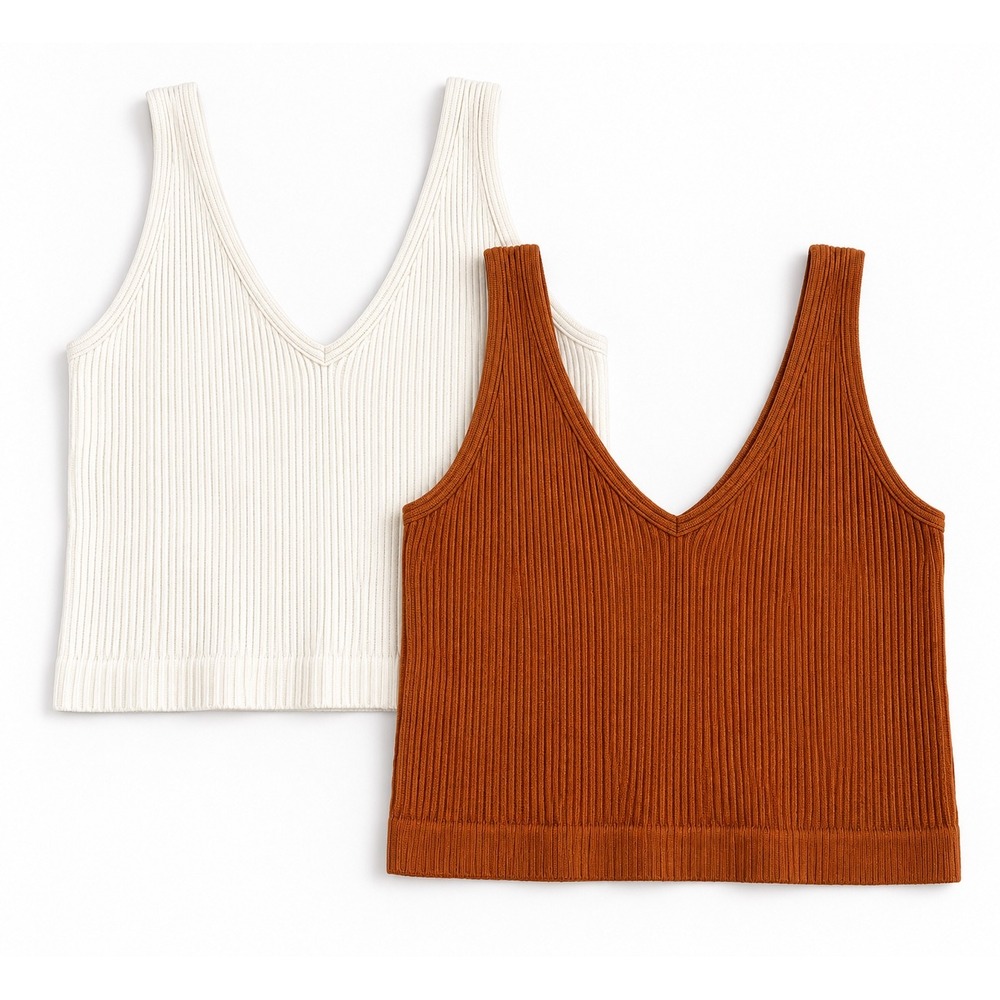Free People Intimately Ribbed V-Neck Crop Tank Top bundle White orange M/L